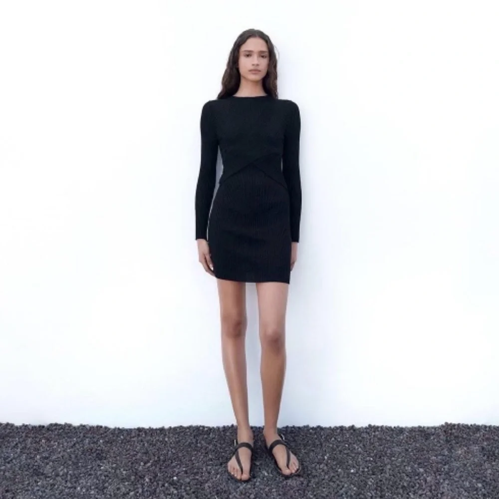 ZARA Black Buttoned Knit Mini Dress